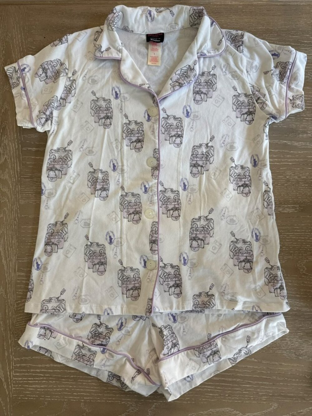 BedHead Pajamas Neiman Marcus White Travel Print Short Sleeve Set Small